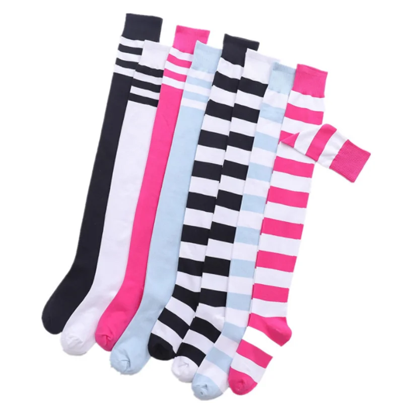 Cosplay Striped Knee-high Sports Socks Uniform Velvet Over-the-knee Stockings Women\'s Slimming Thigh Silk Sunscreen Golf Socks