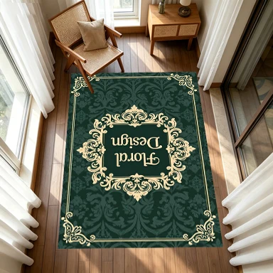 Dark Green Vintage Baroque Frame Carpet Flooring European Royal Brocade Anti-Wear Floor Mat Suitable for Home Room Decoration
