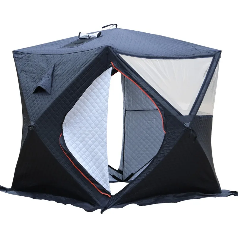 Steam sauna tent, winter tent, thickened snow fishing house with chimney mouth