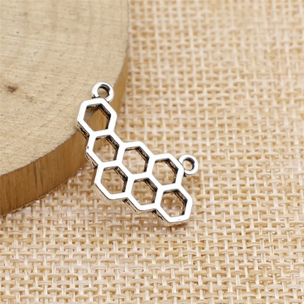 WYSIWYG 10pcs 24x15mm Antique Silver Color Honeycomb Connector Charms For DIY Jewelry Making