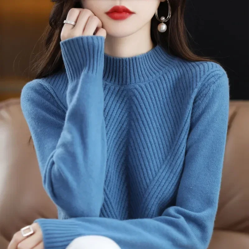 

2025 New Women Cashmere Sweater Round Collar Jumper Knitted Pullover Autumn Winter Fashion Keep Warm Casual Slim Solid Color Top