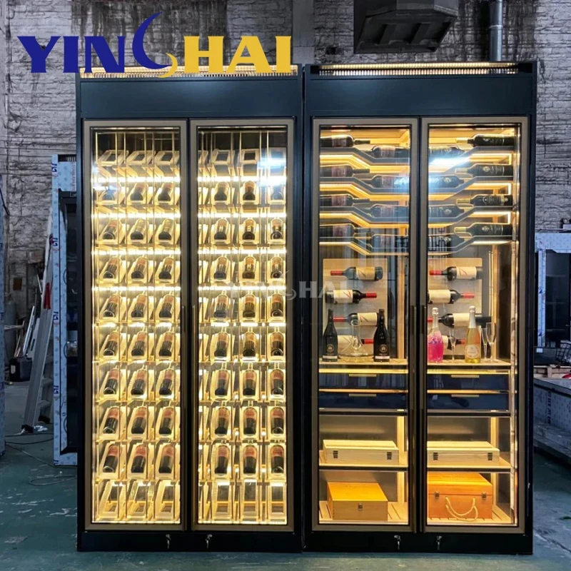 custom.Luxury Constant-Temperature Dual-Zone Whiskey Wine Cabinet with Glass Door Black Household & Commerci