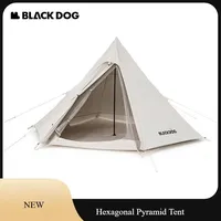 BLACK DOG 3-4 Person Family Outdoor Camping Tent Portable Folding Beige Pyramid Tent Sunscreen Waterproof Gazebo