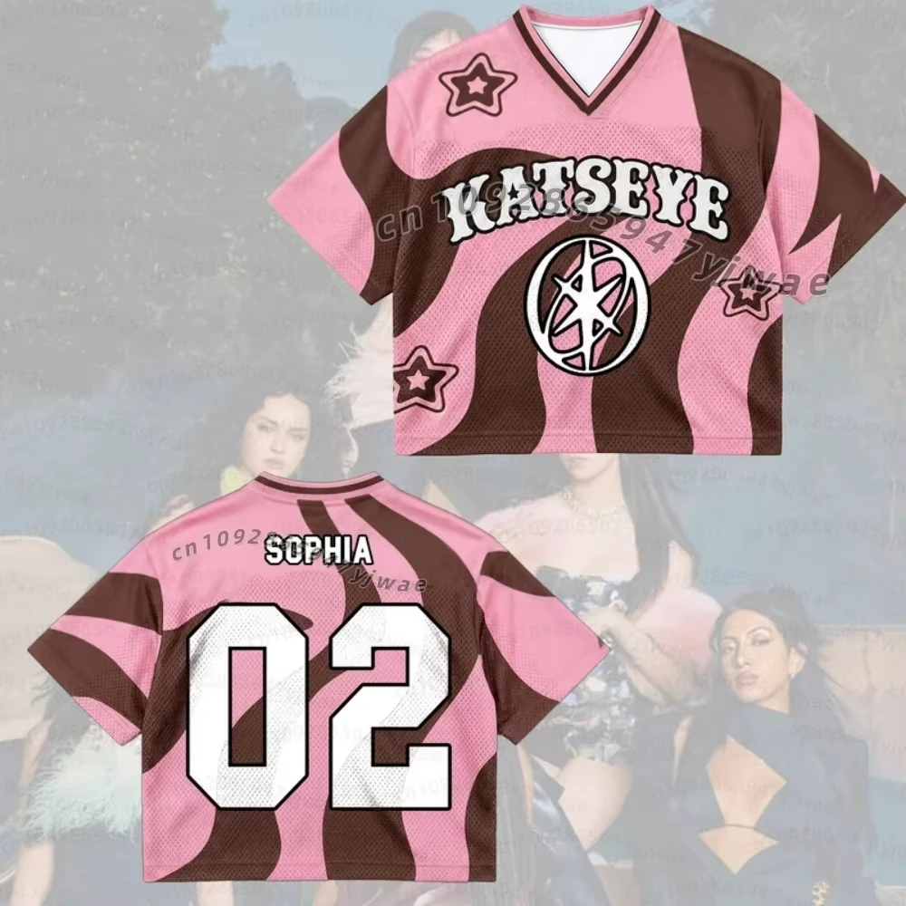 2026 WOMEN MEN T-SHIRT KATSEYE The Wildworld Tour Candy Pink Brown Swirl Wavy Mixed Mesh Jersey MANON Fan women beach T-shirt