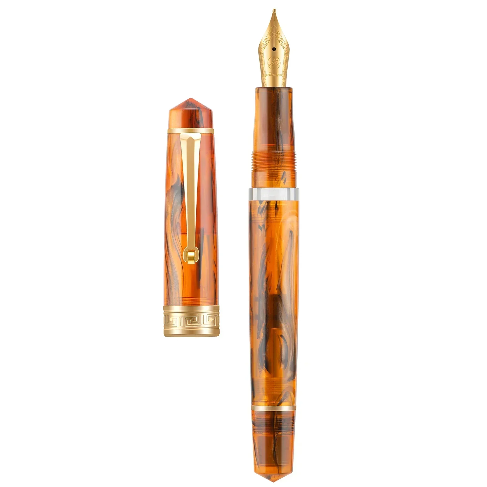 Imagem -02 - Asvine P20 Piston Filling Fountain Pen Belos Padrões Acrílicos ef f m Nib com Clipe Dourado Escrita Suave Caneta Presente do Escritório