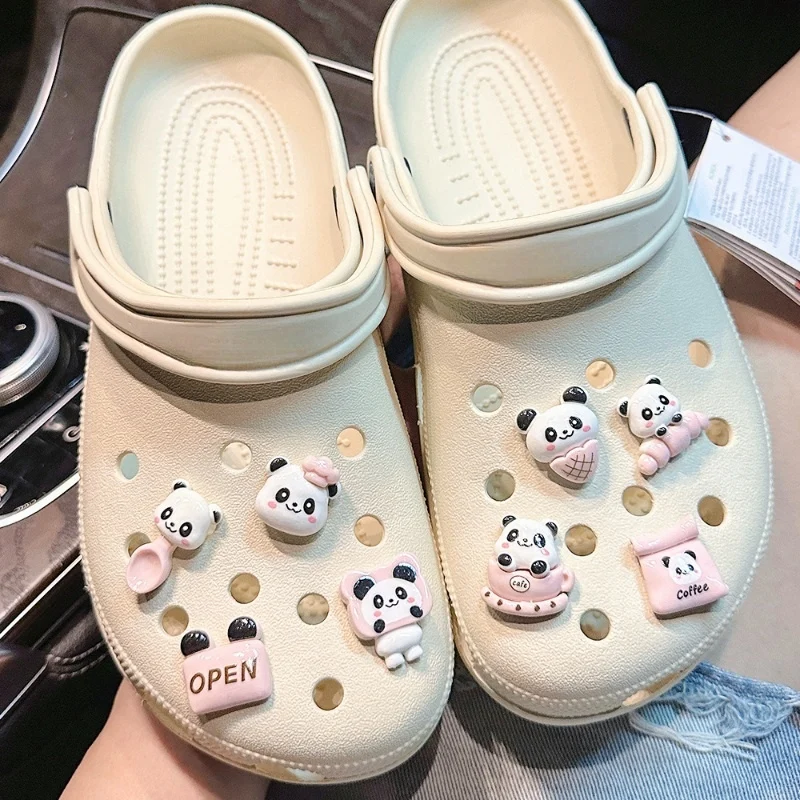 New Sweet and Cool Panda Cave Shoes Accessories Cartoon DIY Resin Set Animal-Themed Crafts for Shoe Charms Party GIfts