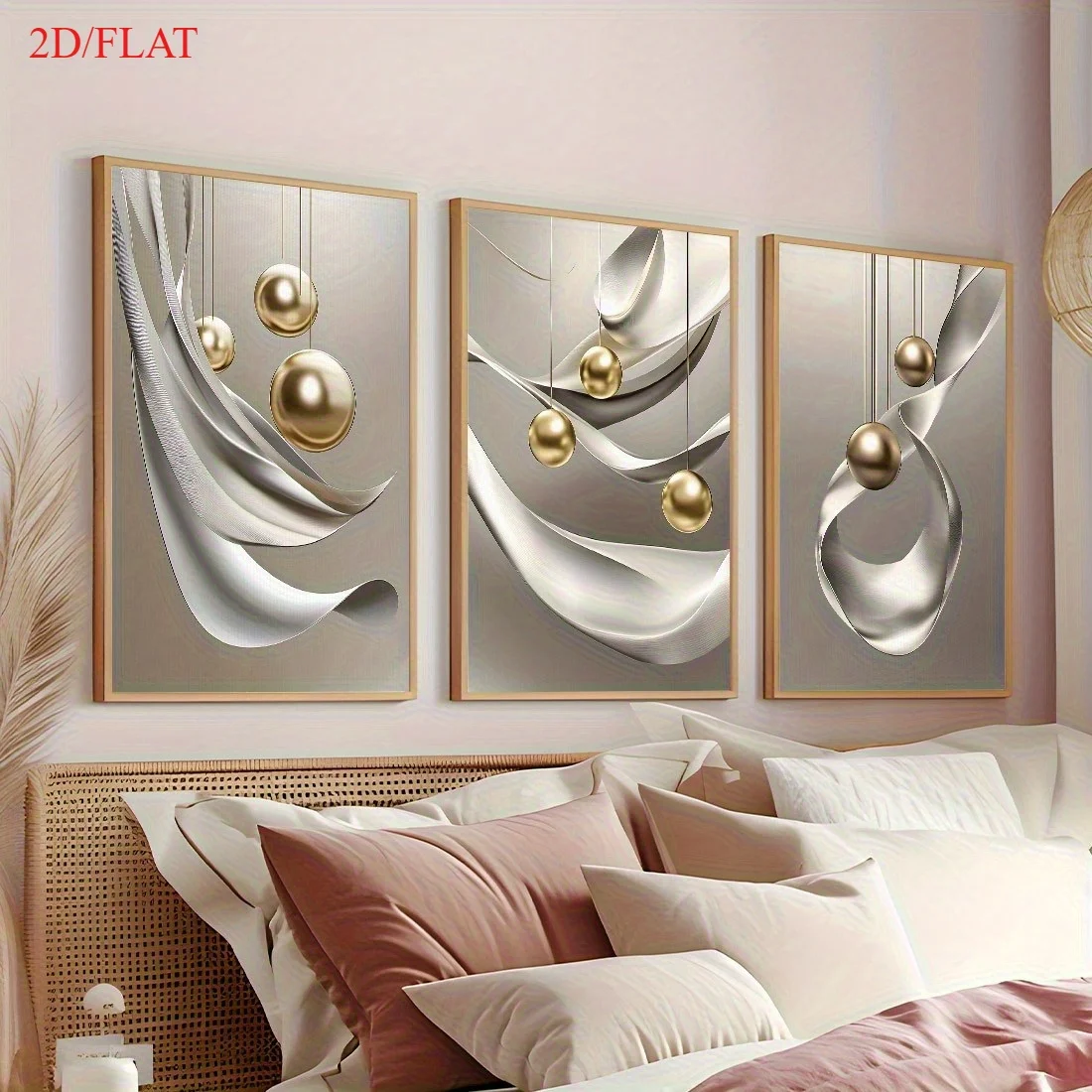 （NoFrame 3pcs）-3 Frameless, Chic and Fresh Silvery Canvas Printed Posters, Contemporary Aesthetic Decorations for Living Room
