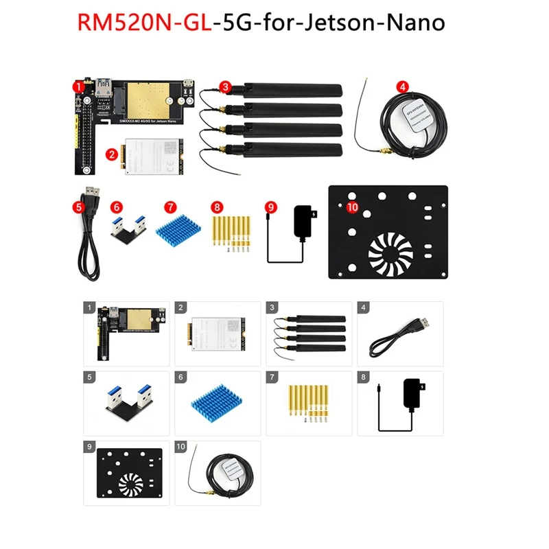 RM520N GL 5G Module For Jetson Nano 5G/4G/3G Expansion Board For Regions With 5G Sub-6G Signal Coverage US Plug Durable