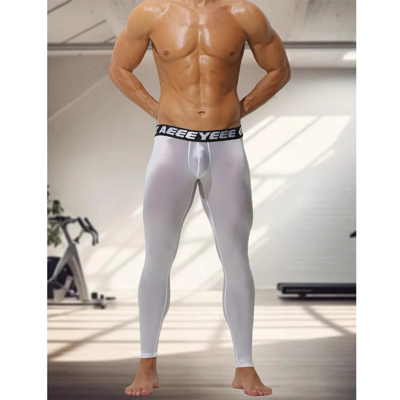

Men's Thermal Underwear Ultra-Thin High-Elasticity Clothing Sports Base Layer Pants Pantyhose Autumn Ice Silk Tight Underwear