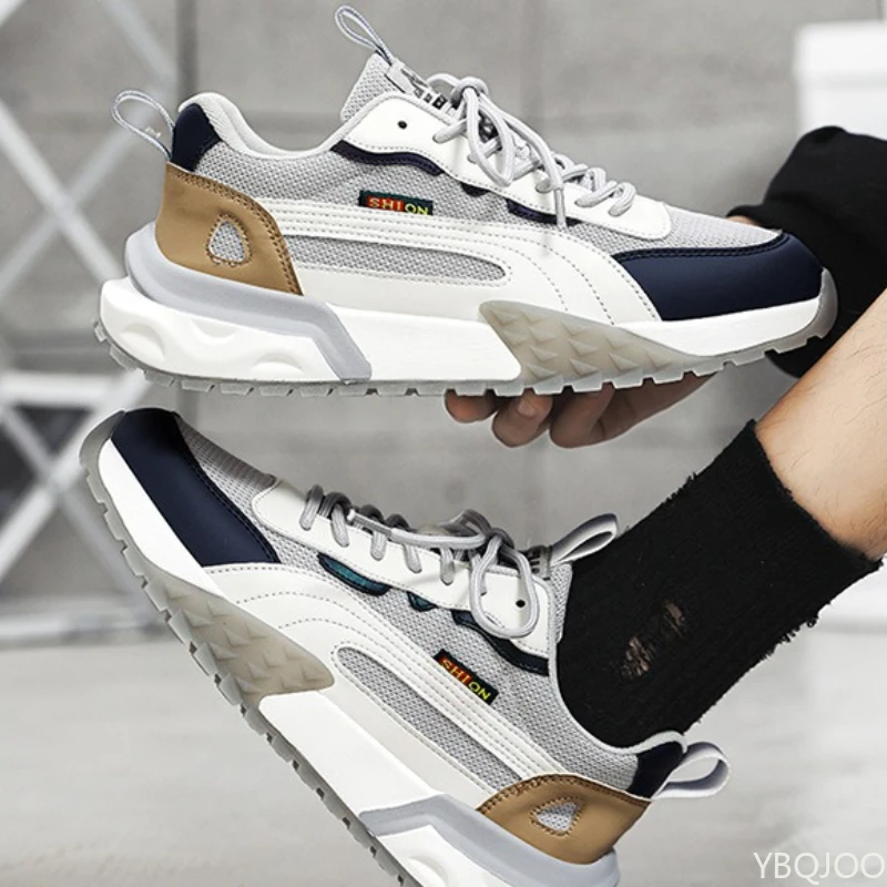 新しい春と秋のメンズメッシュカジュアル快適なスニーカー通気性のある軽量ランニングシューズファッショナブルな多用途メンズシューズ