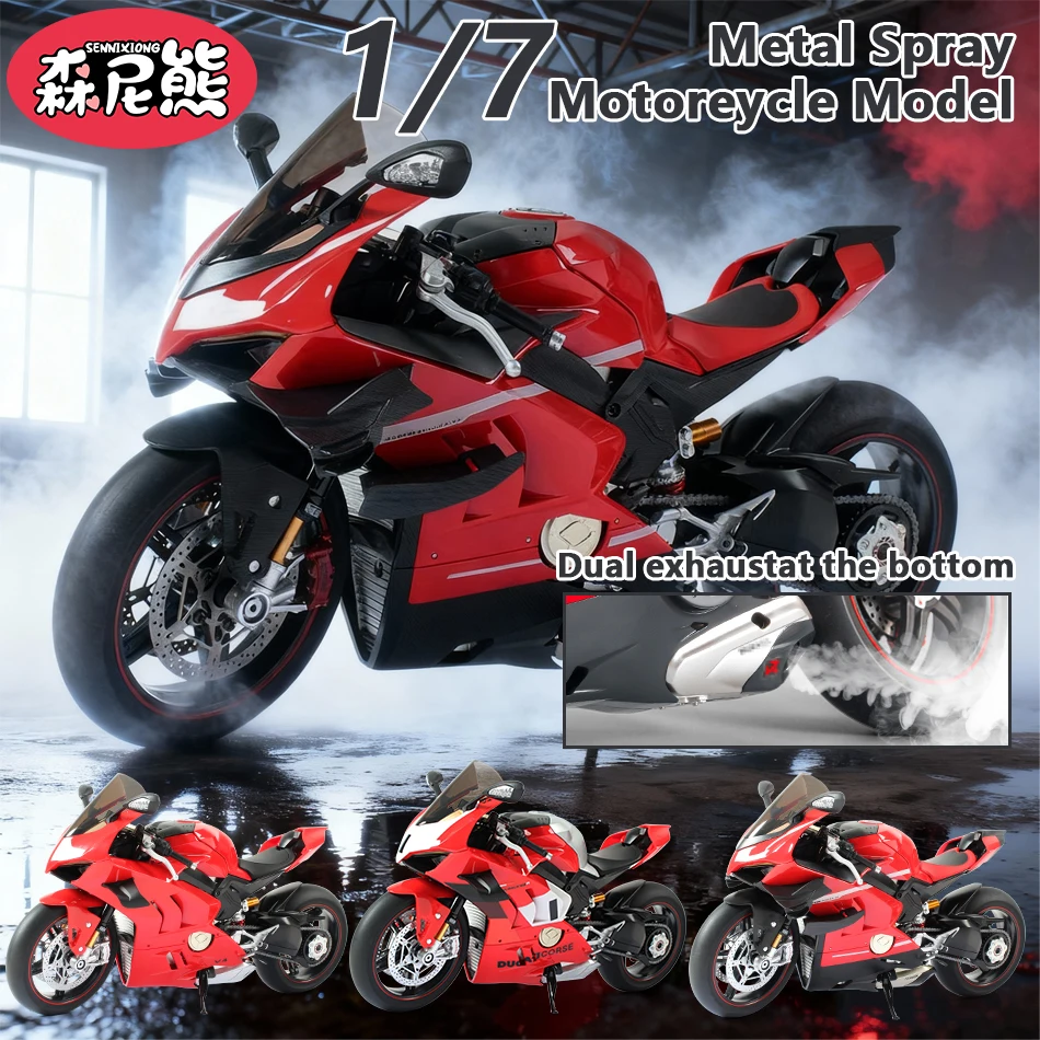 

SENNIXIONG 1/7 V4 Alloy Motorcycle Dynamic Model Key Start Racing Sports Motorbike Simulation Spray Sound Light Toy for Adult
