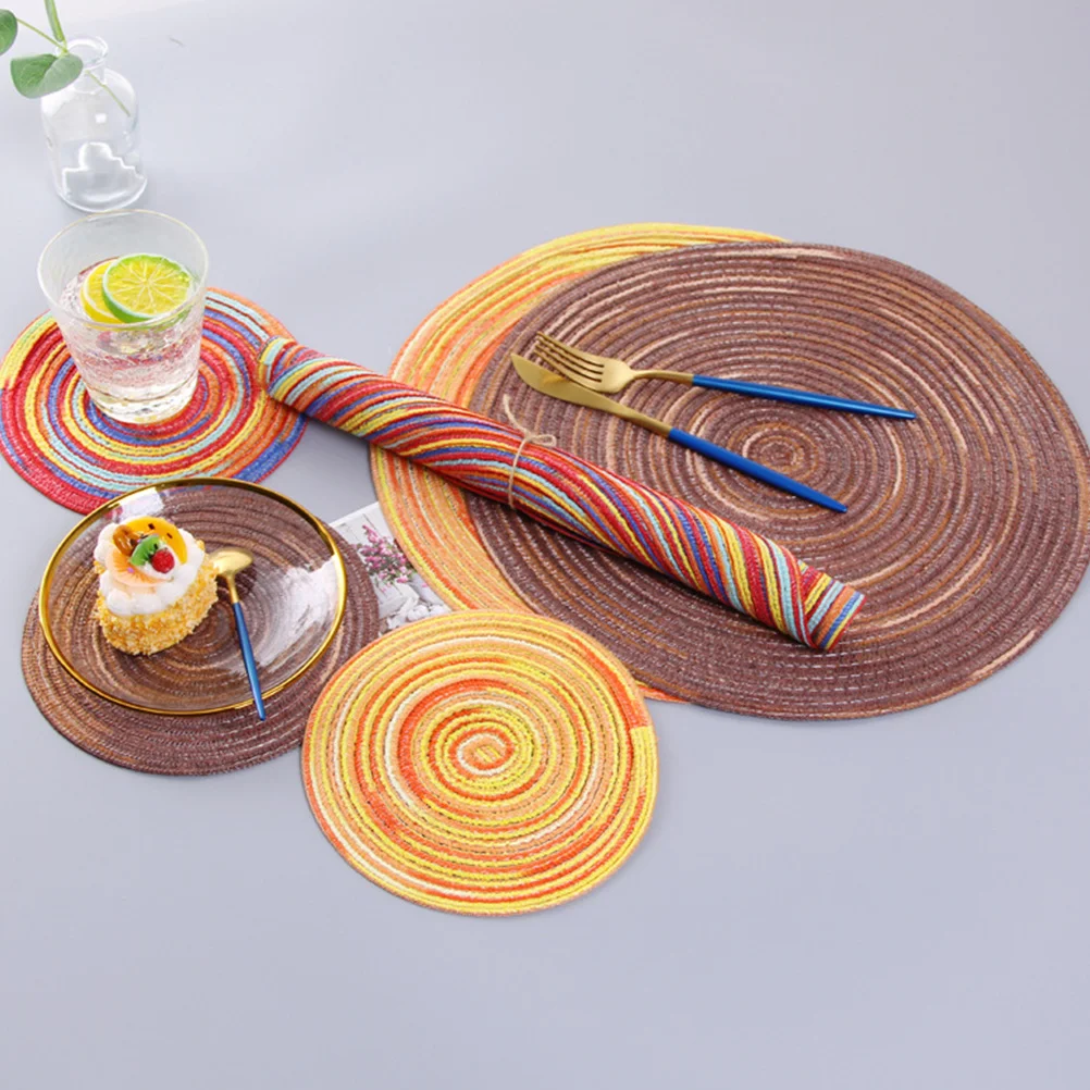 

2Pcs Heat Resistant Placemat Cotton Thread Round Hand-Woven Table Mat 18cm Colored Cup Plate Pot Holder Home Decorative