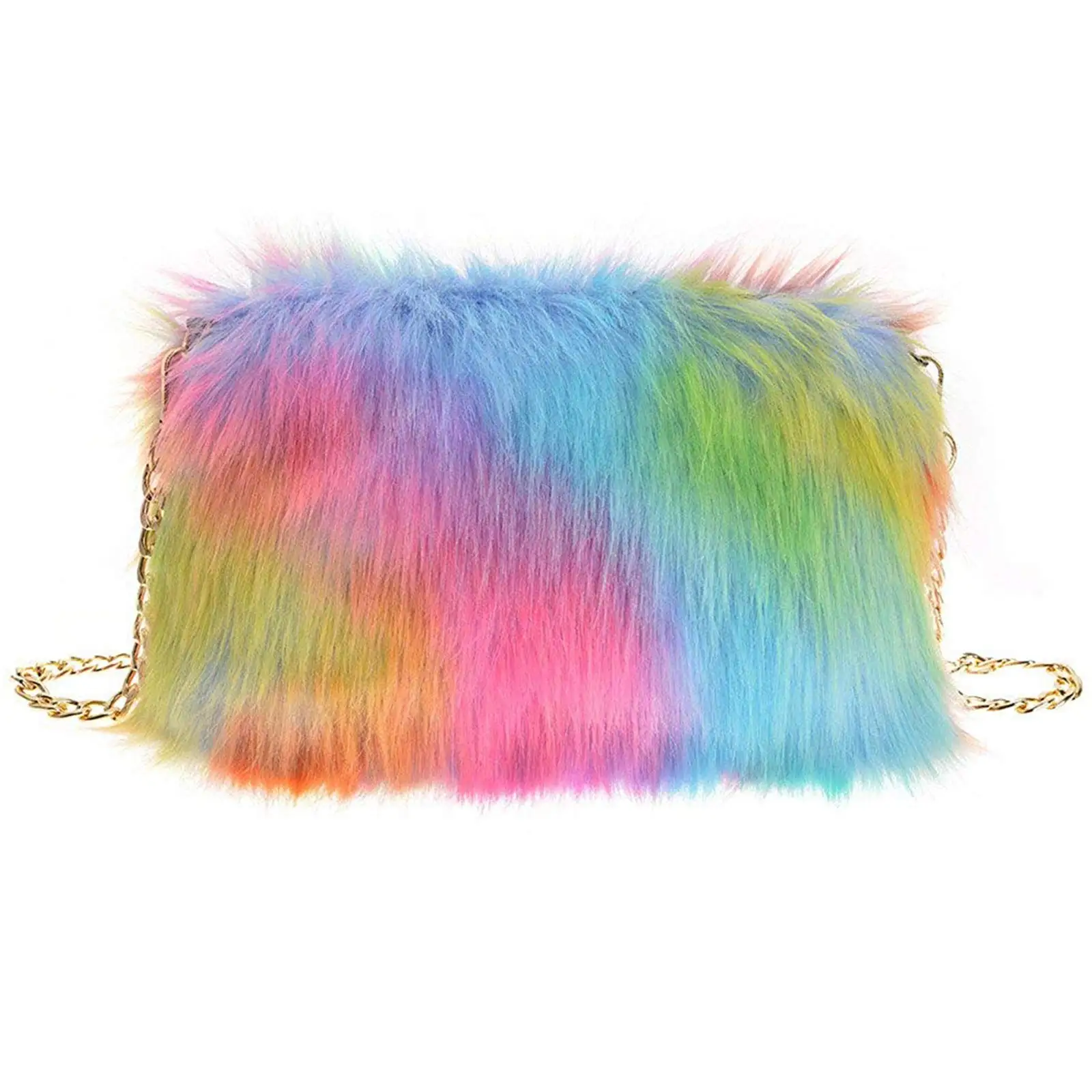 

Faux Fox Fur Purse Fuzzy Handbags for Women Evening Handbags Al alloy Shoulder Strap Multicolor