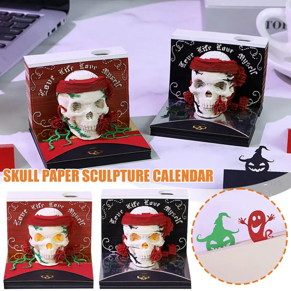 Notepad 3D Model Skulls Sticky Notes Creative Table Stationery Memo Pads Paper Calender 3D Art Desktop G1J0