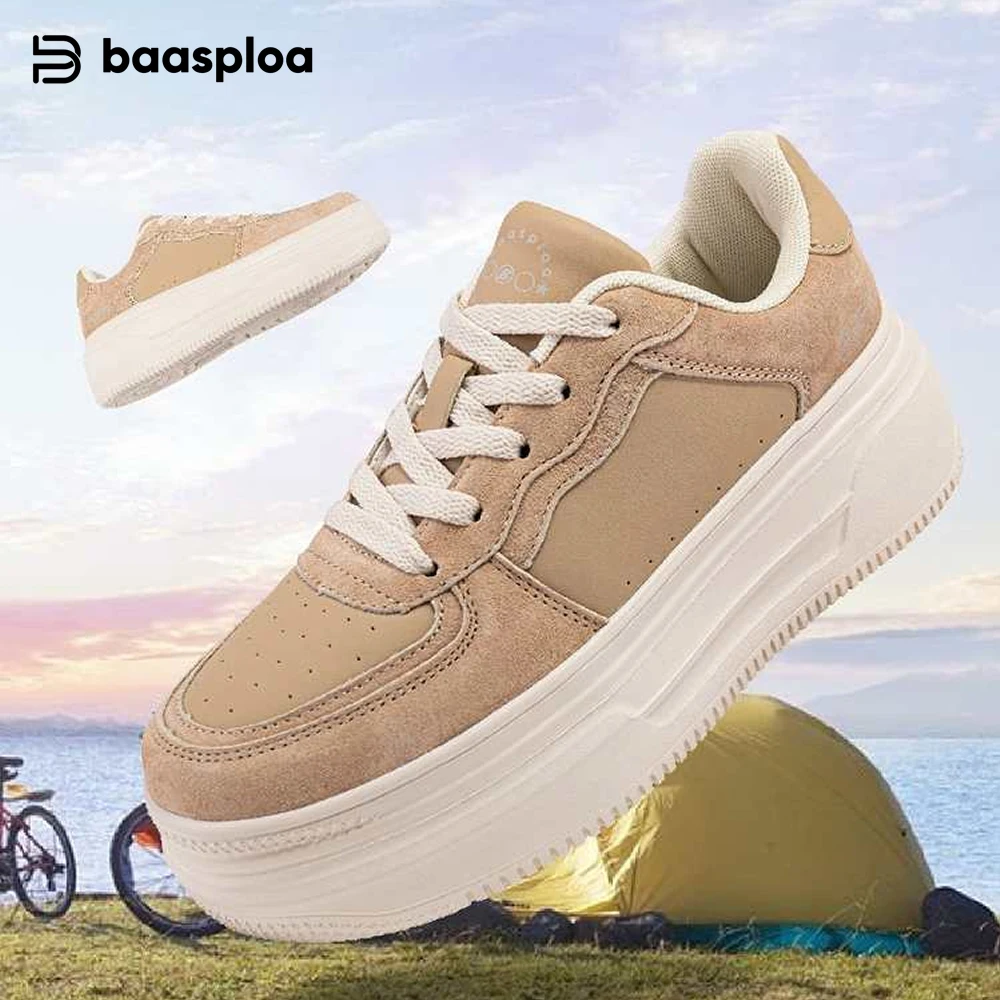 

Baasploa Women Skateboard Shoes Height Increasing for Female Casual Sneakers Leather Walking Fashion Breathable Wear-Resistant