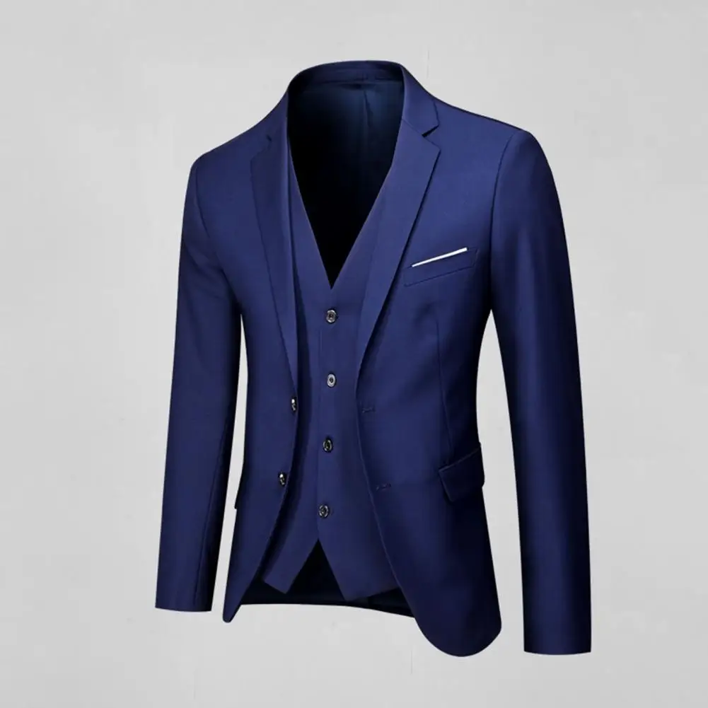 Conjunto de traje ajustado para hombre, elegante traje Formal de negocios para oficina, reuniones, bodas, chaleco de chaqueta antiarrugas