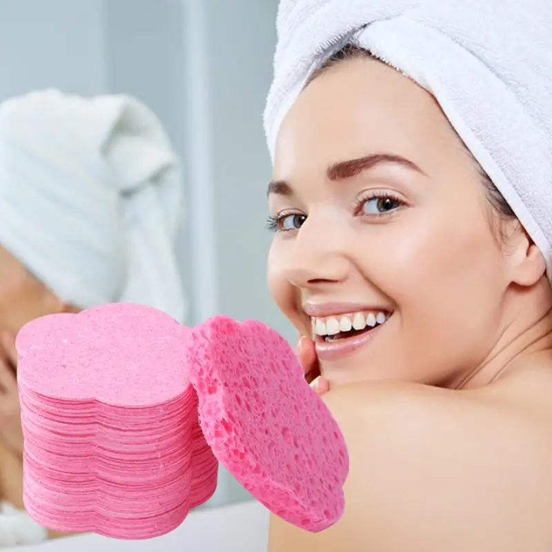 Esponja de pulpa de madera Natural con forma de corazón, compresa de celulosa, esponja cosmética para lavado Facial, cuidado de la cara, herramienta removedora de maquillaje limpia, 10/50 Uds.