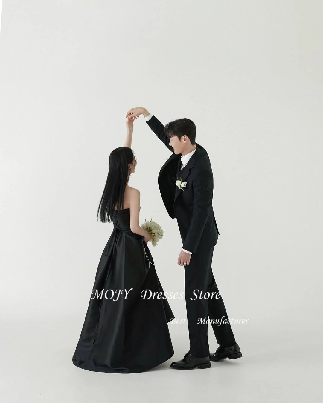 Mojy-vestidos de novia clásicos de satén sin tirantes, sexys, negros, elegantes, hasta el suelo, corte en A, vestido de novia sencillo personalizado