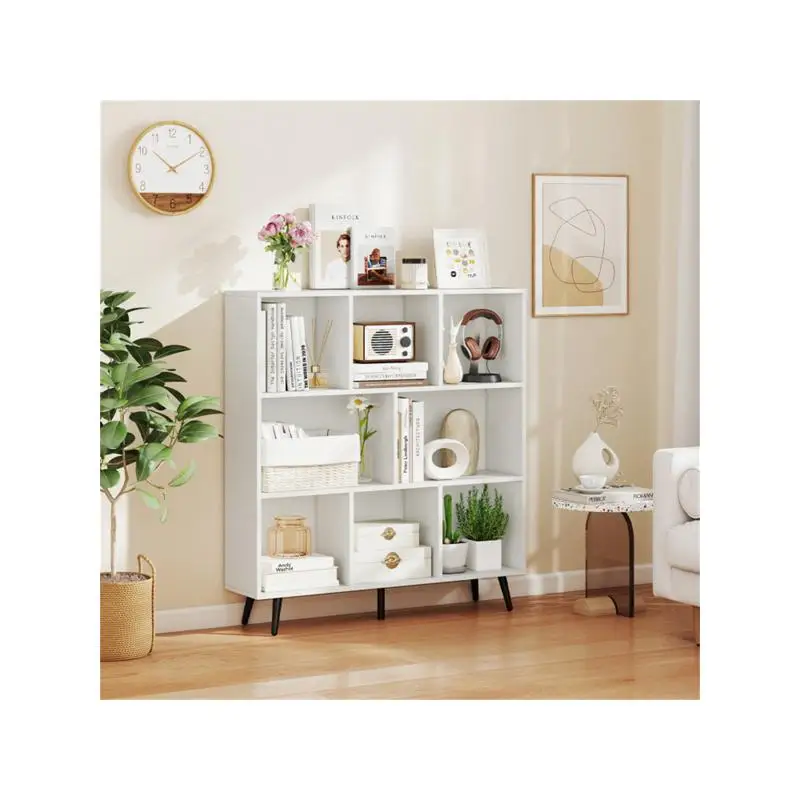 8-Cube Bookcase 3-Tier Modern Storage Organizer with 5 Metal Legs Shelves