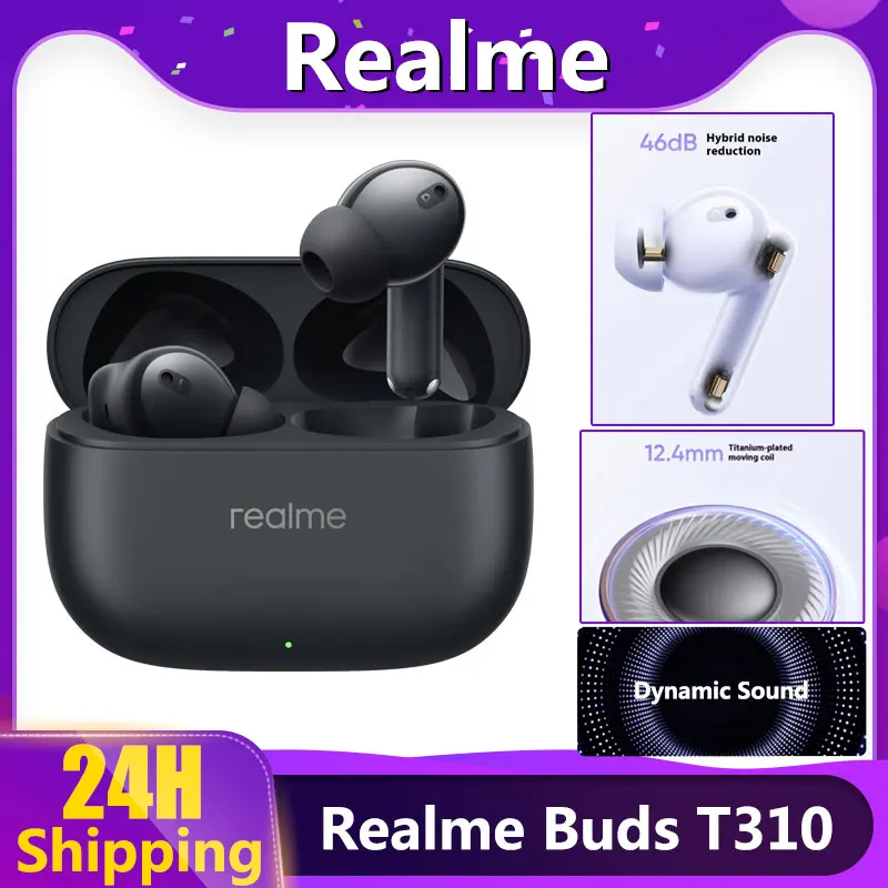 Original realme Buds T310 Earbuds Wireless Bluetooth 5.4 46dB Hybrid Noise Cancellation40H Battery Earphone for Realme OPPO