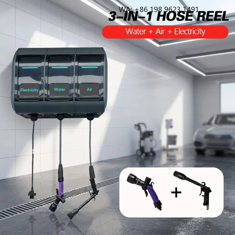 3-in-1 Water  Air Combination Hose Reel With Cleaning s for Car Beauty Shops