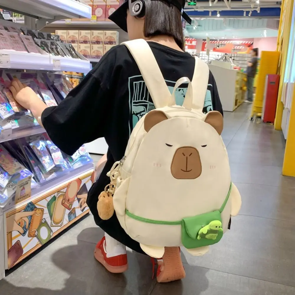 Cartoon Nylon Capybara Backpack Large Capacity Travel Backpack Laptop Backpack School Bag