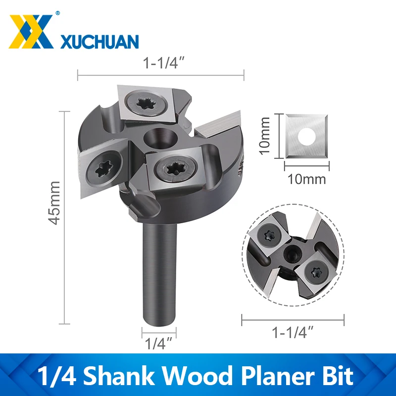 

XUCHUAN 1/4 Shank CNC Spoilboard Surfacing Route Bit 4 Flute Wood Planer Bit Carbide Insert Slab Face Mill for MDF Plywood