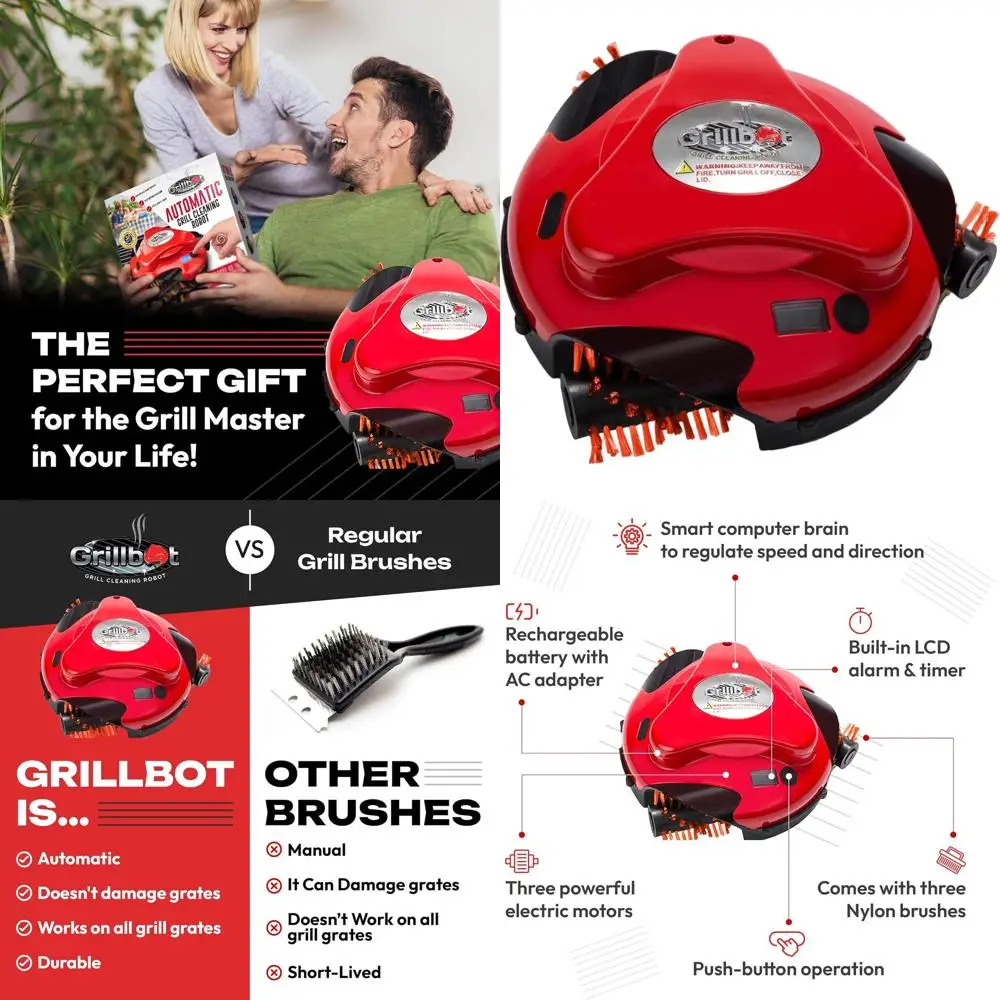 

Nylon BBQ Grill Cleaning Robot, Automatic Brush, Scraper, BBQ Accessories, Red Grill Cleaner