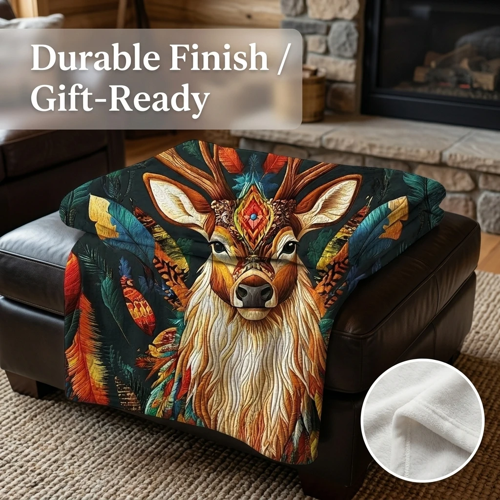 1PC Bohemian Native American Style Deer Art Thickened Flannel Blanket, Cozy Fleece Throw, Perfect Gift for Adults Boys Girls