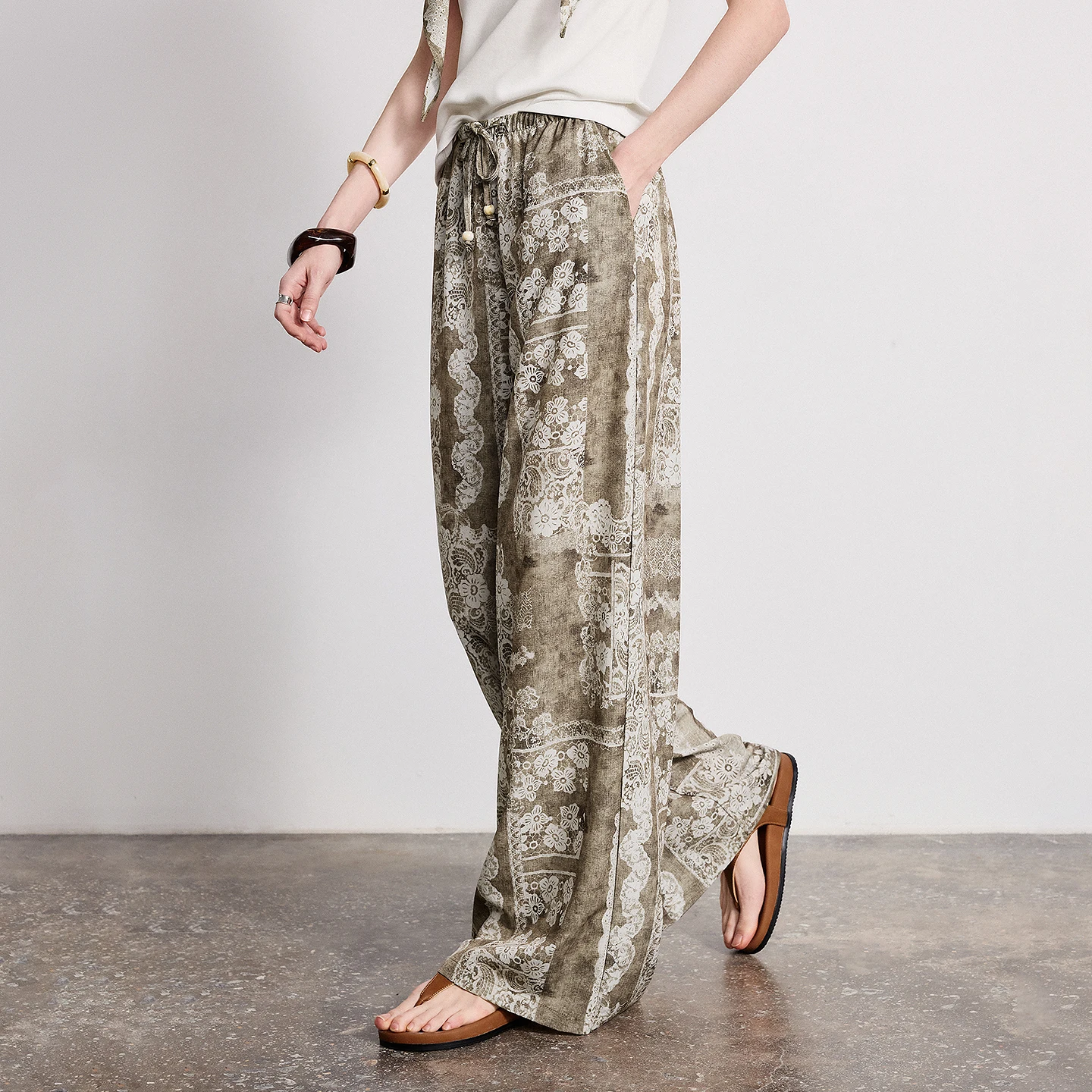 TOYOUTH Women Bohemian Vintage Printed Wide-Leg Pants 2026 Spring New Romantic Flowy Casual Trousers