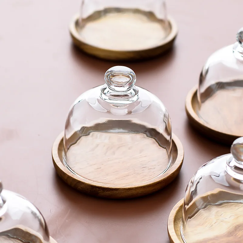 Mini Glass Dessert Dome with Base, Small Decorative Cake Tray with Glass Dome Cover, Cake Fruit Display Server Tray for Kitchen