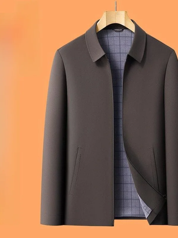 

Мужская шелковая куртка с воротником, не требующая глажки, весна-осень, новинка, стильная одежда для отцов, премиум-класс, длинный рукав, стандартный крой