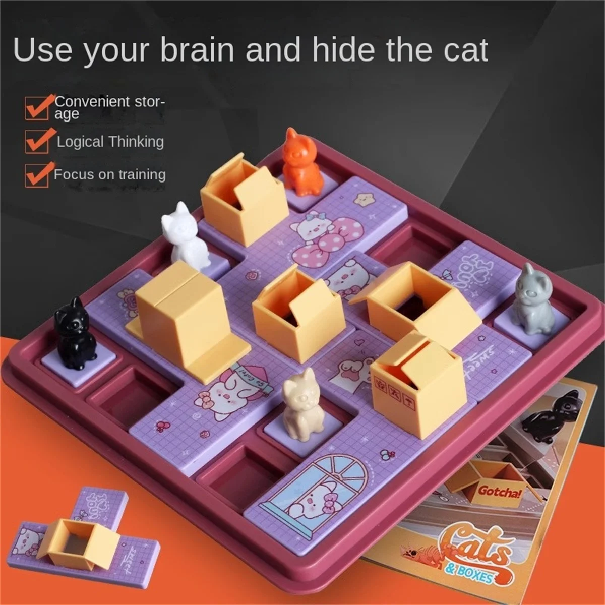 Rompecabezas de gato oculto, juego de mesa de desafío, caja Express de gato, desafío, planificación espacial para niños, entrenamiento de pensamiento lógico, juguete de escritorio