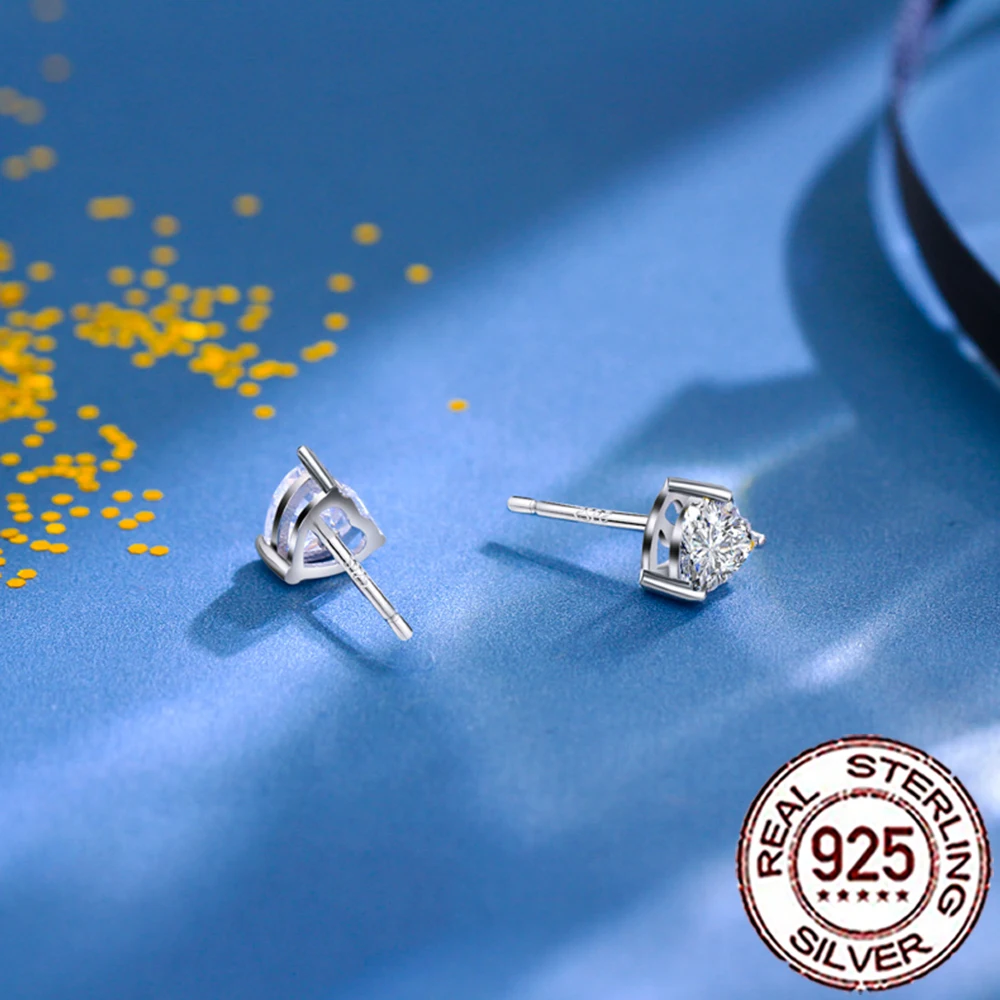 CWWZircons Genuine Sterling Silver 925 Romantic Shiny CZ Love Heart Shape Stud Earrings for Women Daily Party Fine Jewelry SE082