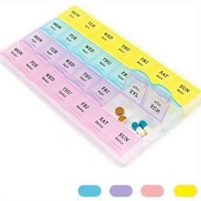 

2pcs Organize Your Medications with This Portable, Large Capacity English Medicine Box - 28 Grids!