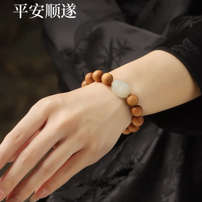 Peach Wood Bracelet (Women) & Hetian Jade Pixiu Bracelet (Men) - Mahasthamaprapta Bodhisattva Zodiac Year Gifts