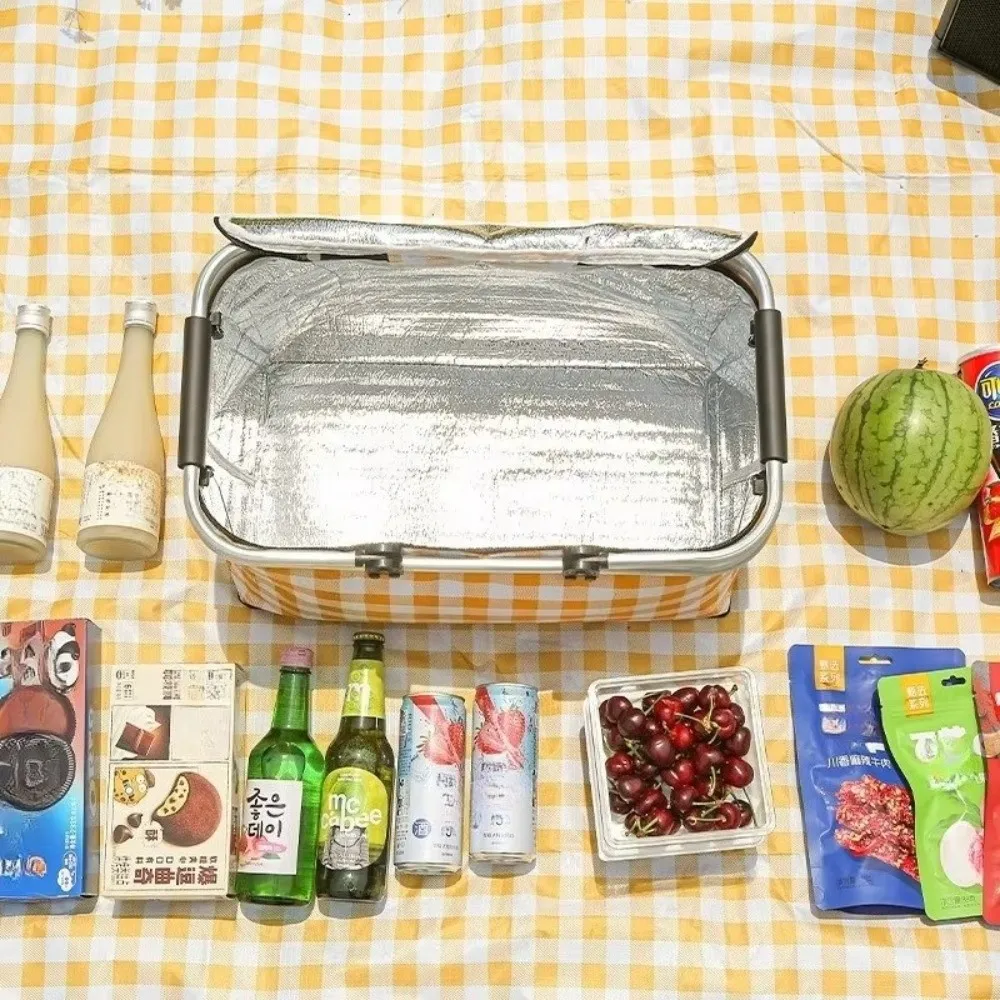 Large Capacity Insulated Picnic Basket Aluminum Foil Lining Strong Metal Handle Thermal Lunch Bag Leak Proof