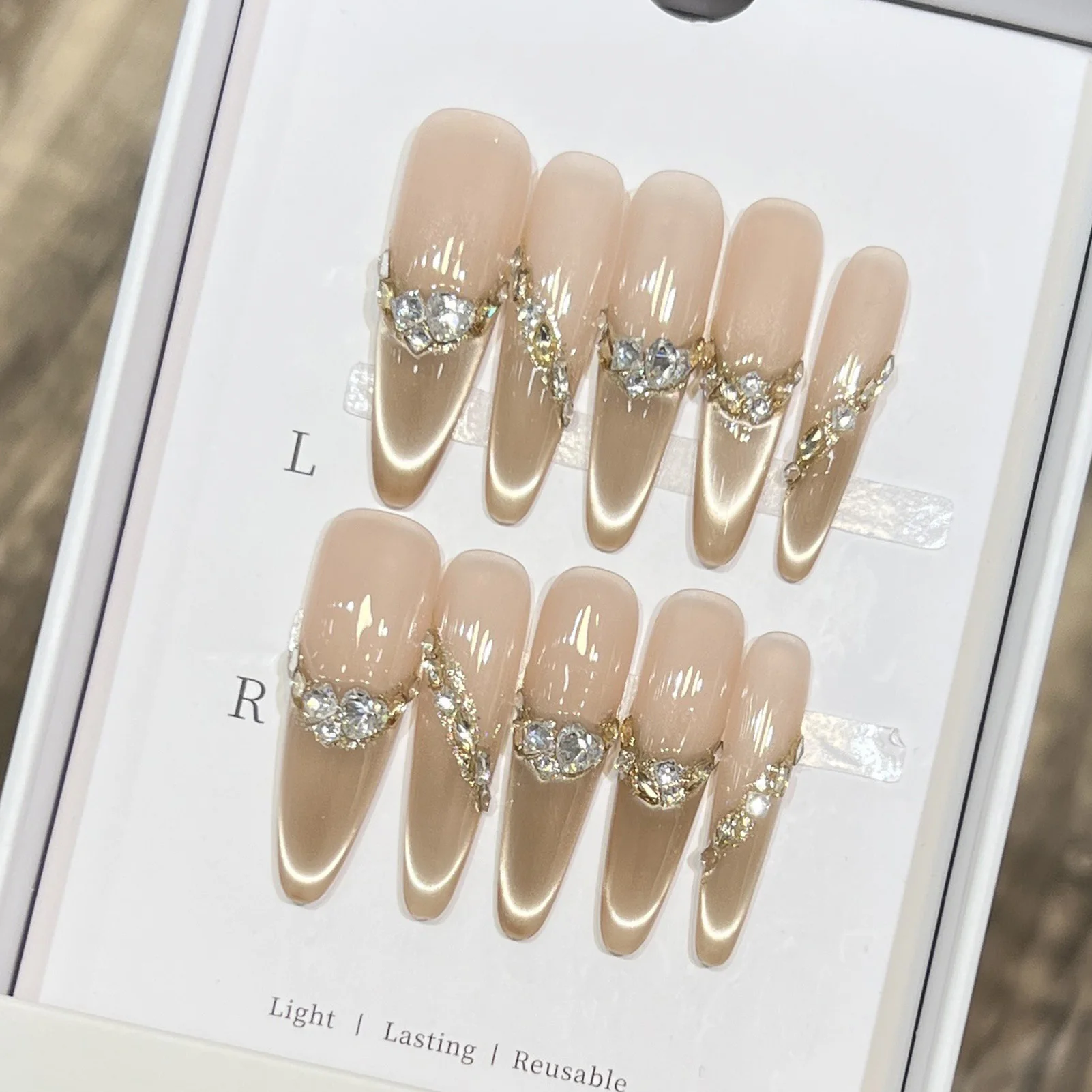 10 pezzi di occhi di gatto in vetro francese unghie finte con strass design floreale elegante stampa in resina sulle unghie per la festa nuziale