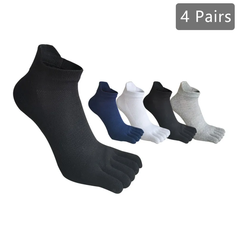 1/4 Pairs Boat Ankle Toe Socks Men Solid Cotton Mesh Sweat-Absorbing Compression Elastic Endurable Boy Five Finger Socks Sport