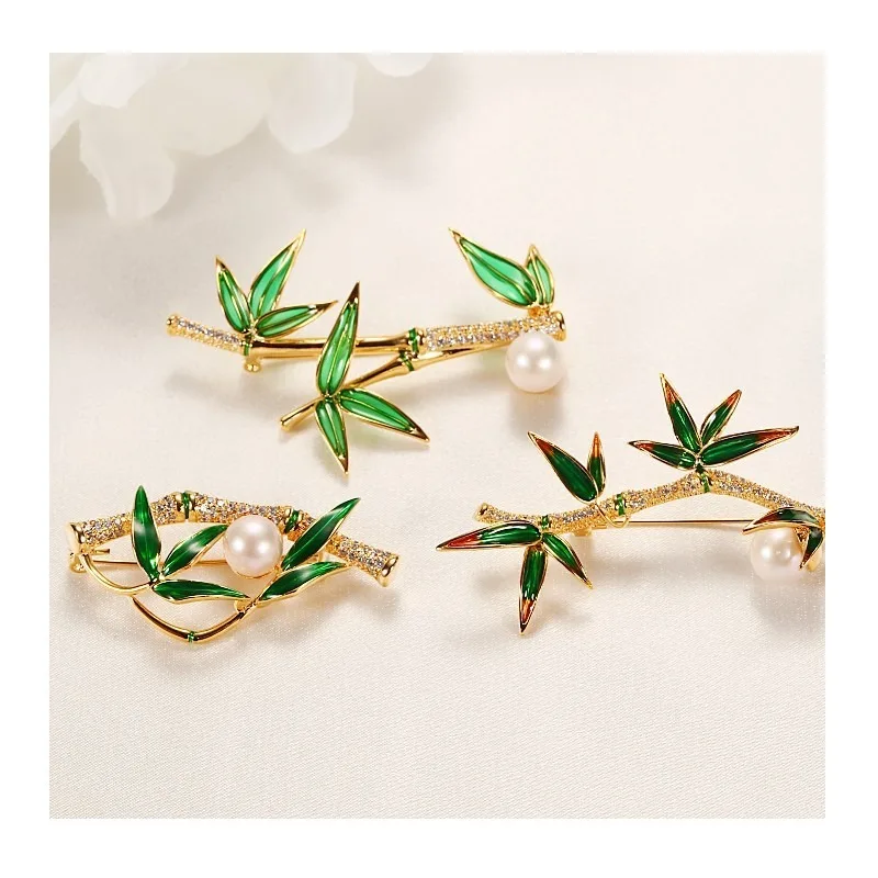 

Pearl Brooch Step High Brooch Women's Delicate Green Bamboo Clothing Accessories Freshwater Pearl Brooch Corsage