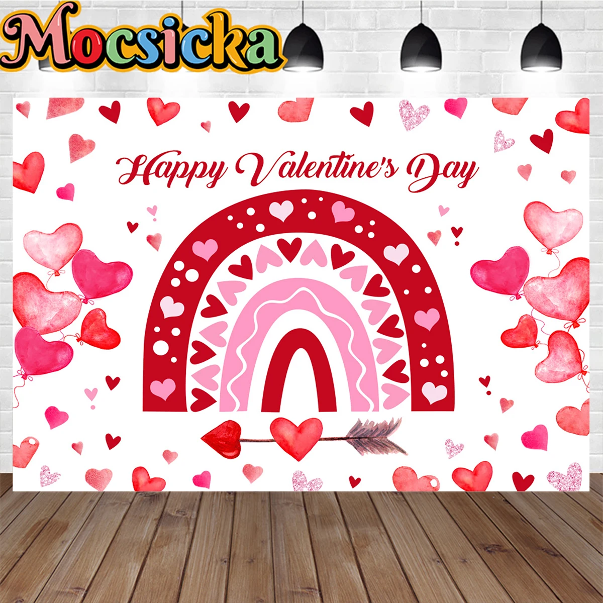 Fondo rosa de ensueño para el Día de San Valentín, decoración de globos de amor de arcoíris, papel tapiz de fondo brillante, fotomatón para Festival de amantes