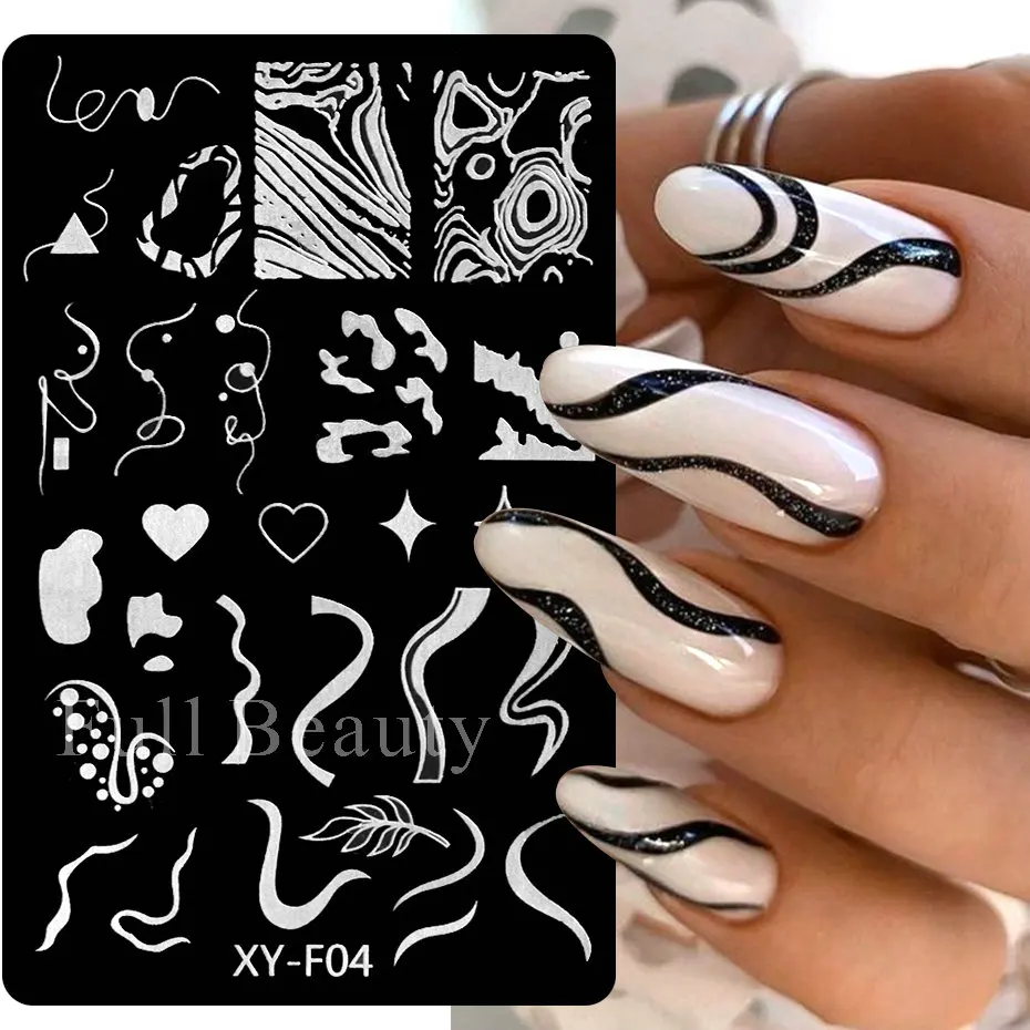 Geometry Line Marble Nail Stamping Plates Leopard Print Animal Template French Flower Nail Art Stencil Mold Stamp Printing Tools