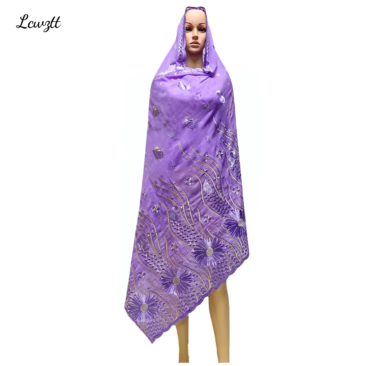 2024 African Women Turban Embroidery Soft Dubai Cotton Scarf Islamic Pray Instant Shawls Fashion Head Scarf Headwraps