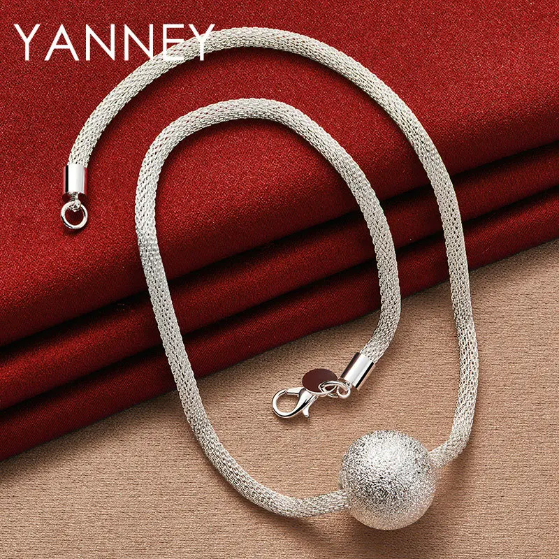 

Fine 925 Sterling Silver 18 Inches Luxury Ball Pendant Necklace For Woman Girlfriend Fashion Charm Gift Wedding Jewelry