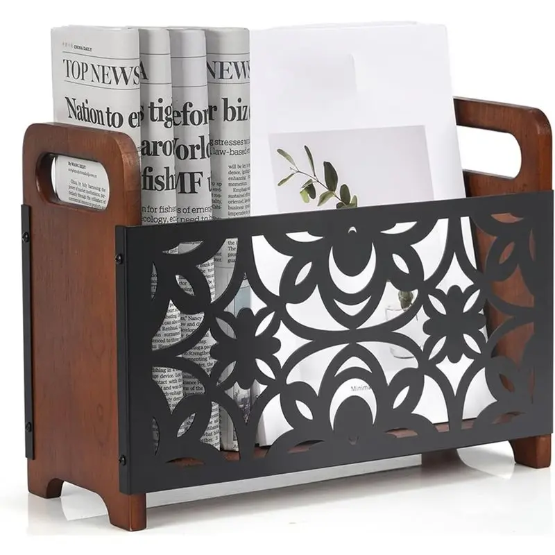 A25F-Wooden Magazine Rack, Decorative Document Rack For Rural Areas, Used For Storing Magazines, Books, And Mail Baskets