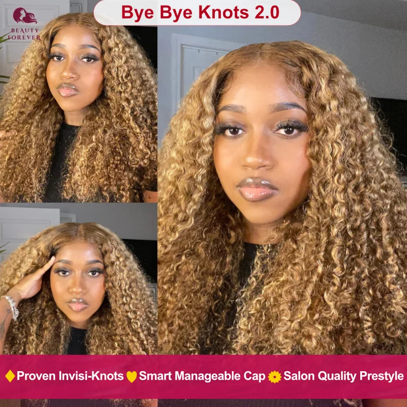 

Beautyforever 13X4 Honey Blonde Lace Front Wig Curly Wear and Go Glueless Wig Remy Human Hair Density 180%