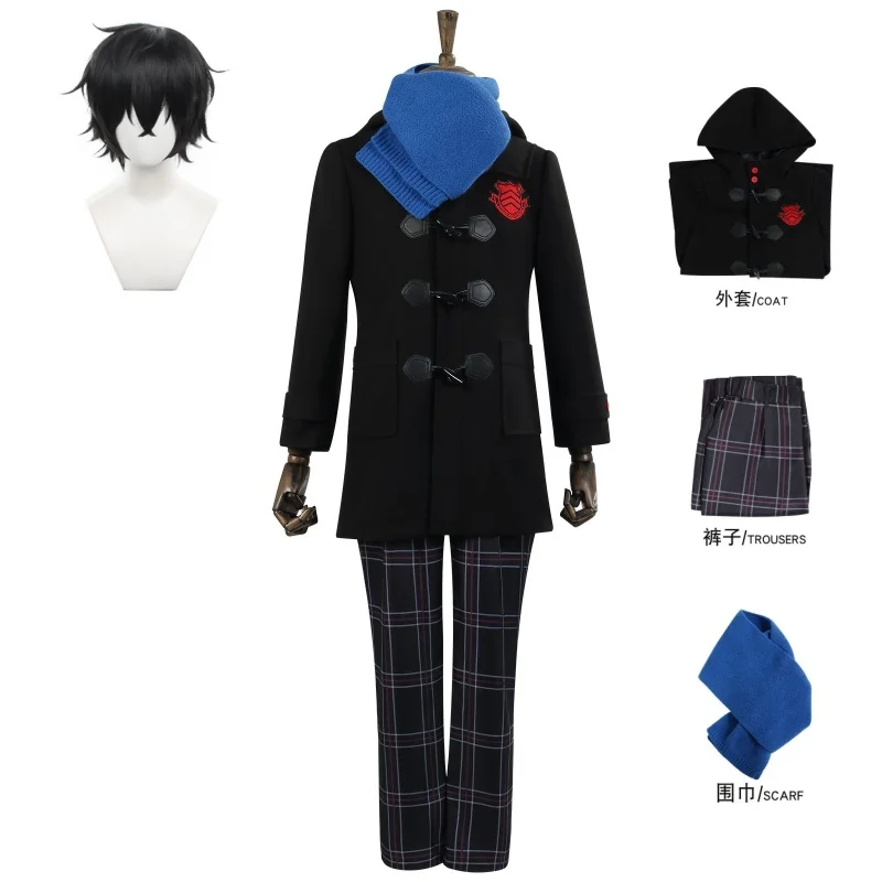 Game Amamiya Ren Cosplay Costume Winter Black Coat Pants Scarf Uniform Full Set Wig Halloween Christmas Party Suit Men