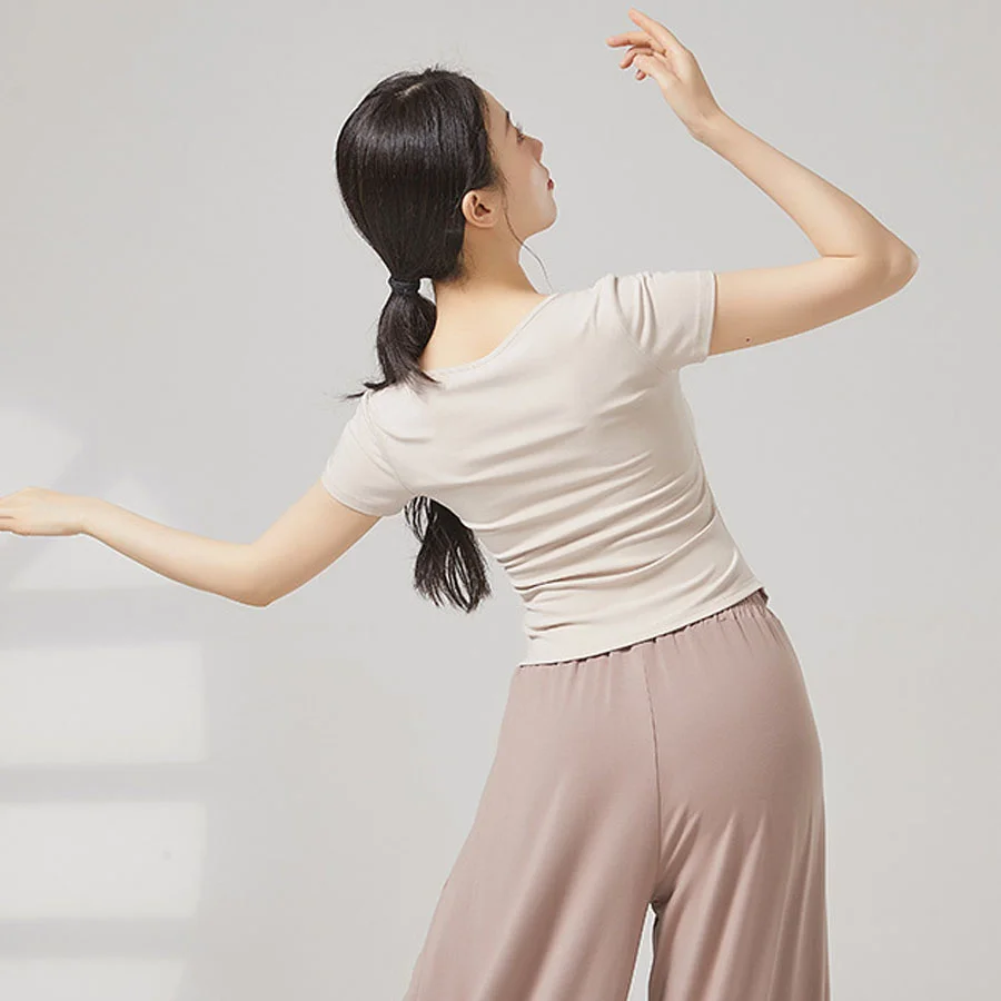 Women Yoga Shirt Adult Classical Dance t-Shirt Short And Long Sleeve Modern Dance Top Ballet Daily Training Costume Girls Tights
