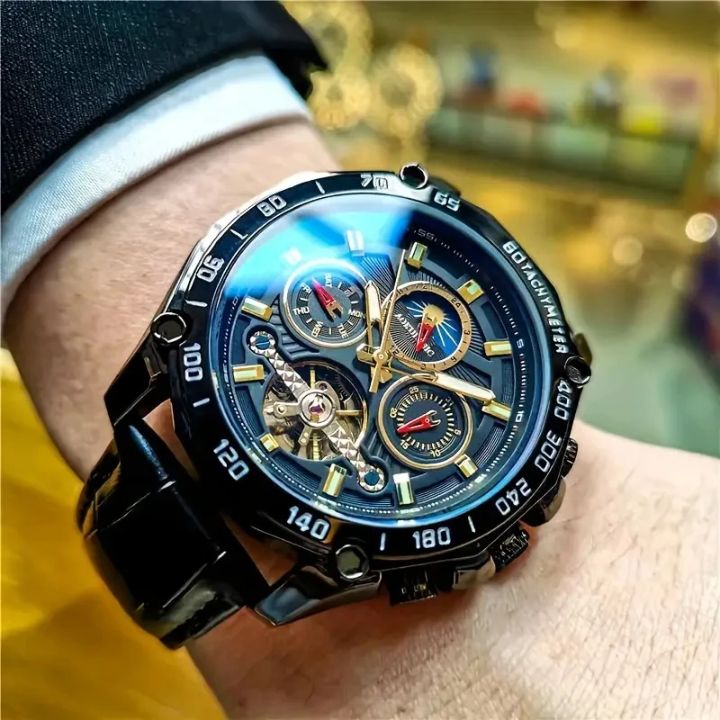 New Cool and High-Quality Automatic Mechanical Cut Out Watch for Men - Waterproof, Luminous, Calendar, Multi-Functional Gift Choice, Gift for His Best, No Battery Required