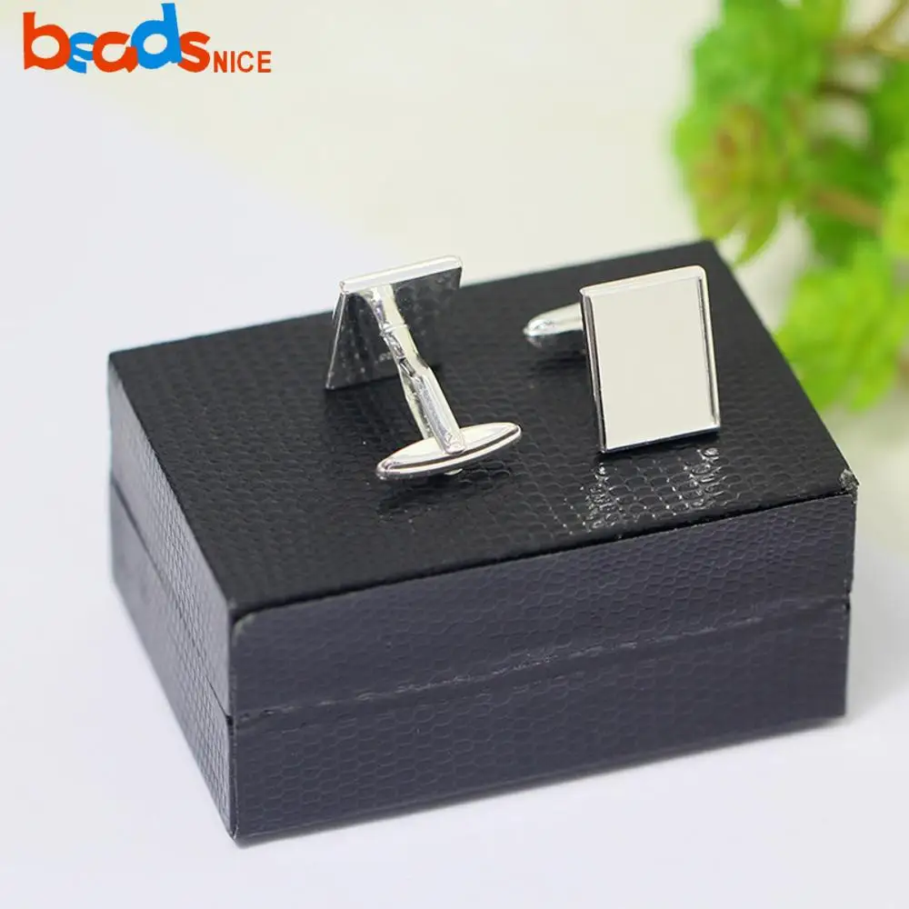 Beadsnice 2pcs 925 Sterling Silver Shirt Rectangular Cufflink Blank Tary Shirt Cuff Links Base Handmake gift for Men ID30928